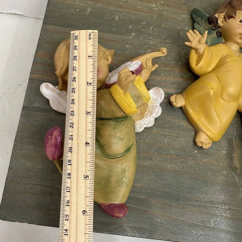 Vintage Fontanini Angel Cherub Set Of 3 Wall Plaque Drummer Baby Italy Resin